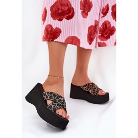 Ženski klip na klinu i platforma leopard print crni bež 2