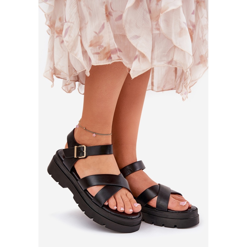 Ženske sandale na platformi s eko kožom crnom crna 1