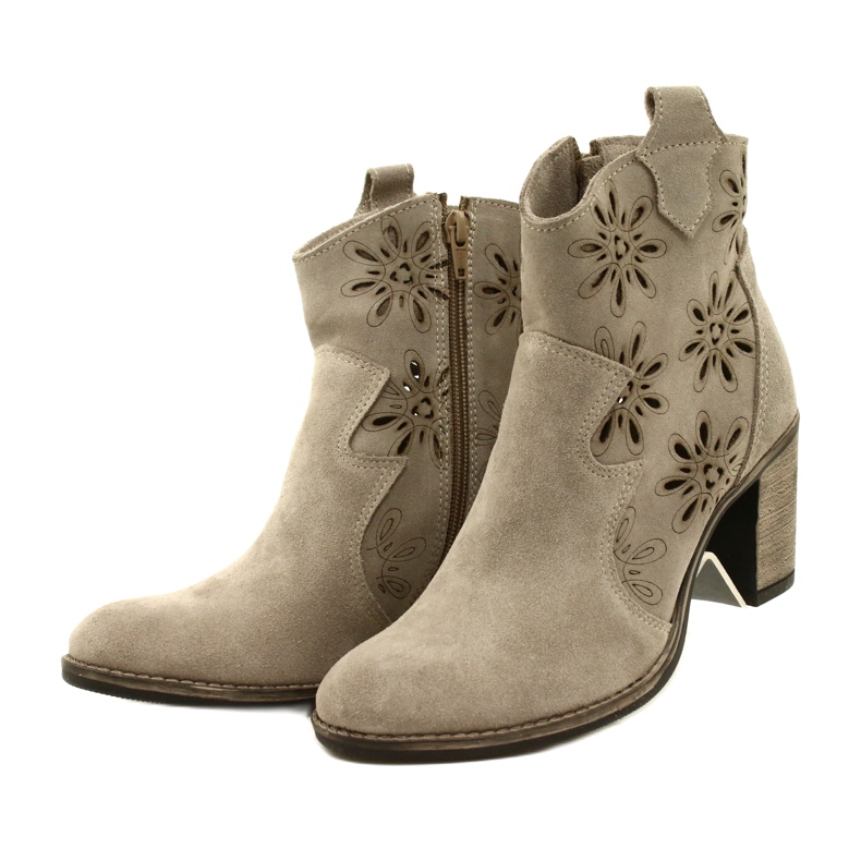 Olivier Otvorene ženske kožne čizme svijetlo sive bež 3