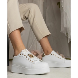 Ženske bijele i zlatne tenisice ukrašene kamenjem bijela 1