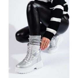 Srebrne ženske čizme za snijeg s vezicama srebro 1