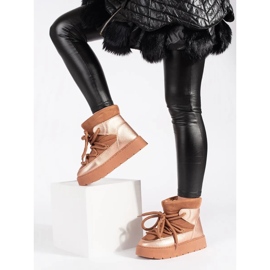 Ženske smeđe čizme za snijeg na vezanje s debelim potplatom smeđa 2