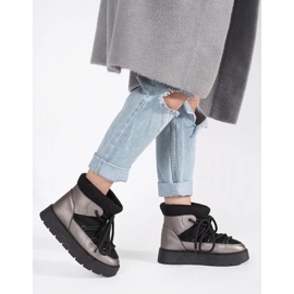 Ženske crne i srebrne čizme za snijeg na vezanje s debelim potplatom crna 2