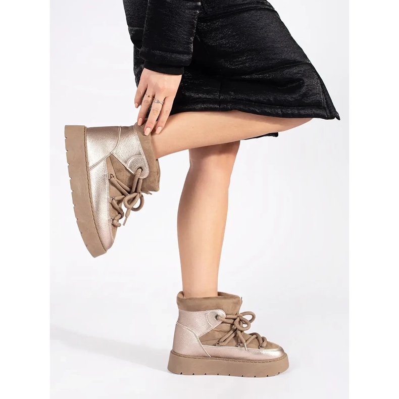 Ženske čizme za snijeg na vezanje u bež boji s debelim potplatom 1