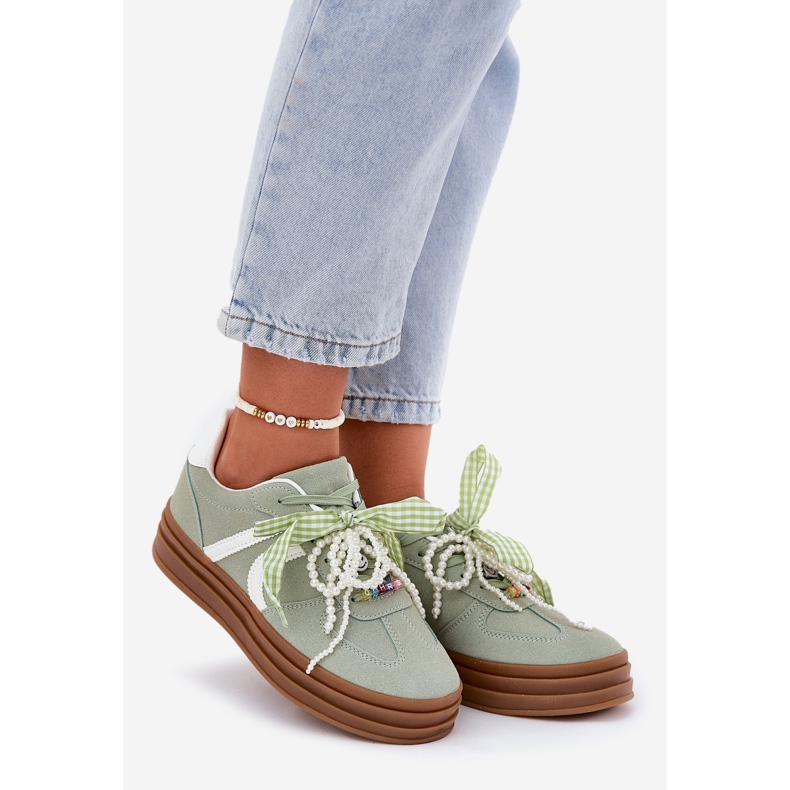 Ženske tenisice na platformi sa zelenim ukrasima zelena 1