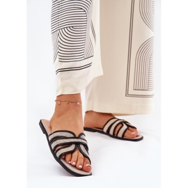 Klasični ženski ravni bež-crni flip flops 2