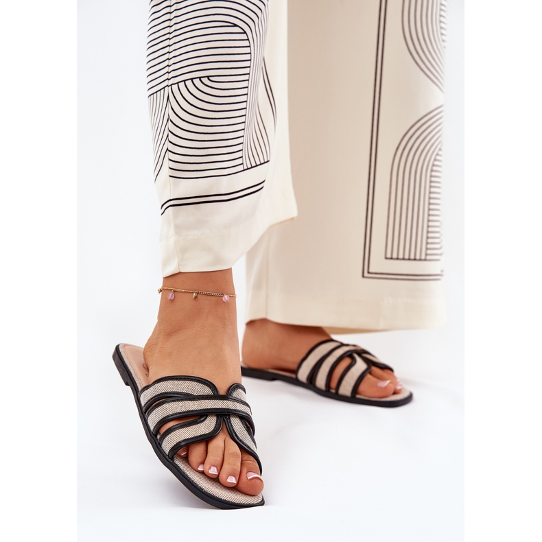 Klasični ženski ravni bež-crni flip flops 2