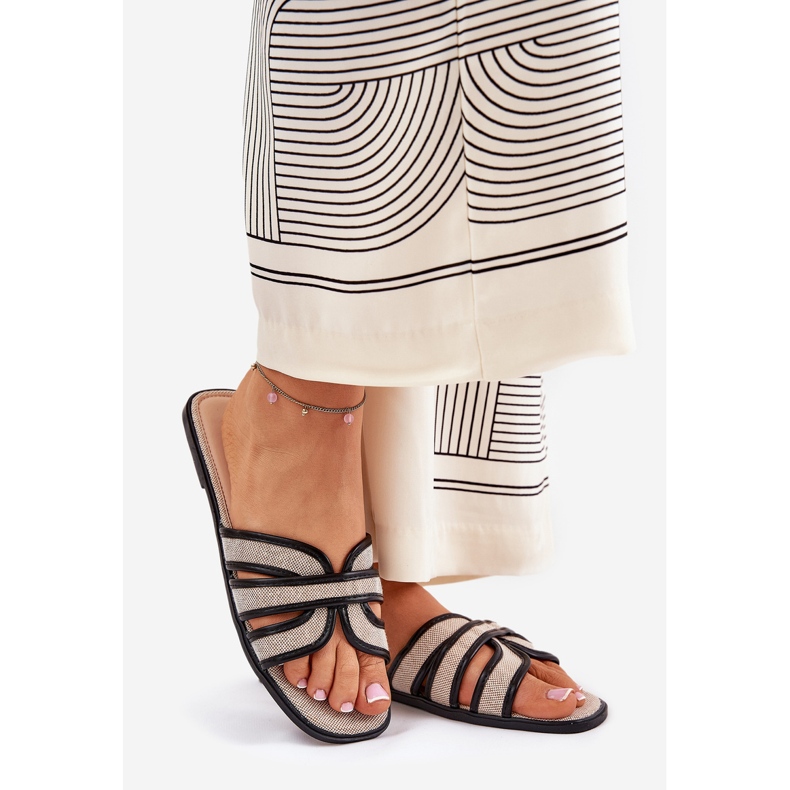 Klasični ženski ravni bež-crni flip flops 1