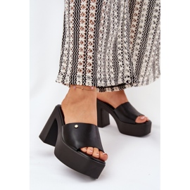 Ženske eko kožne papuče na poštu i platformi crno 2