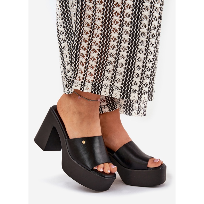 Ženske eko kožne papuče na poštu i platformi crno crna 1