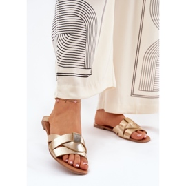 Ravne ženske flip jarke s isprepletenim zlatnim prugama 2