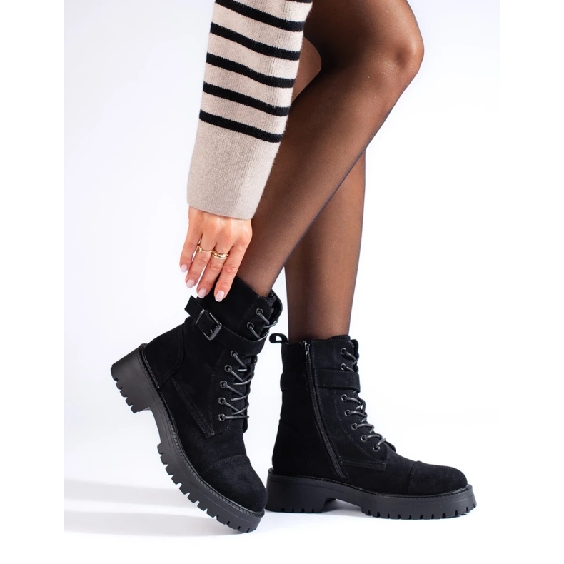 Ženske torbe od brušene kože s kopčom crna 2