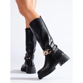 Ženske čizme sa lancem od ekološke kože crna 2