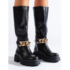 Ženske čizme sa lancem od ekološke kože crna 1