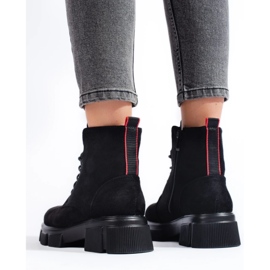 Ženske lagane gležnjače od brušene kože na vezanje crno 1