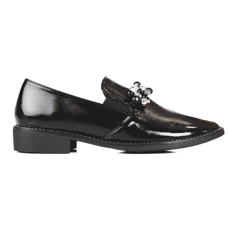 Ženski lakirani lordovi s ukrasom, crni crno 1