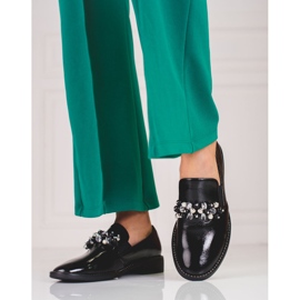 Ženski lakirani lordovi s ukrasom, crni crna 2