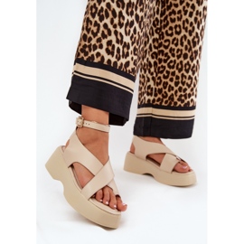 Ženske sandale na platformi i klina Eco Leathe Beige bež 2