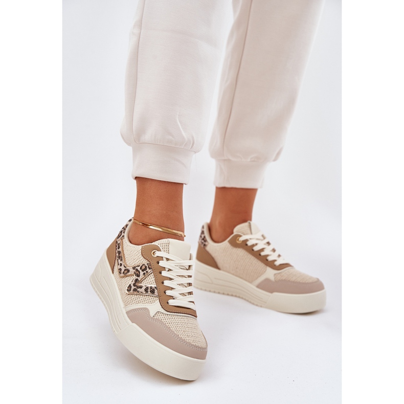 Ženske sportske cipele na platformi Leopard Khaki bež 2