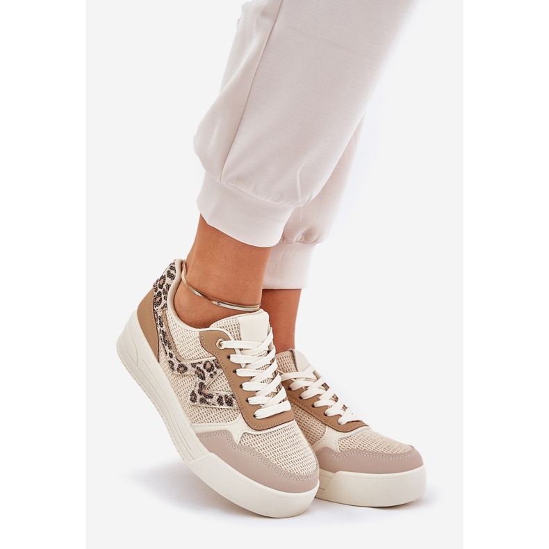 Ženske sportske cipele na platformi Leopard Khaki bež 1