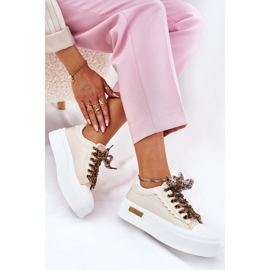 Ženske tenisice na ogromnoj platformi s ukrasnim vezanjem bež 1