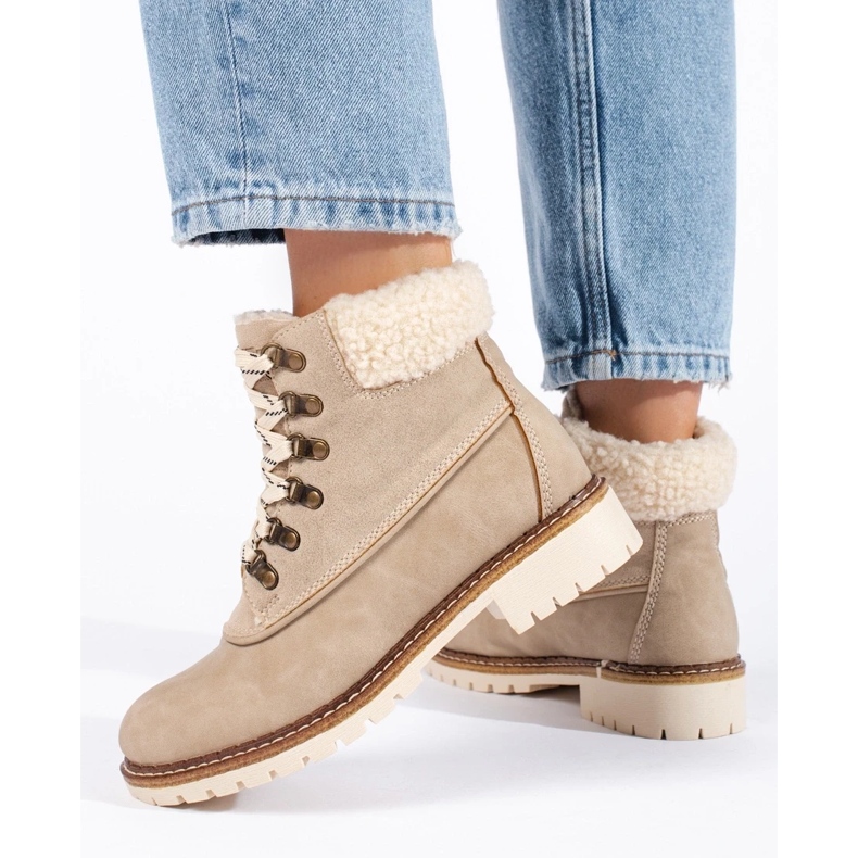 Ženske planinarske cipele s ovčijom kožom smeđa 1