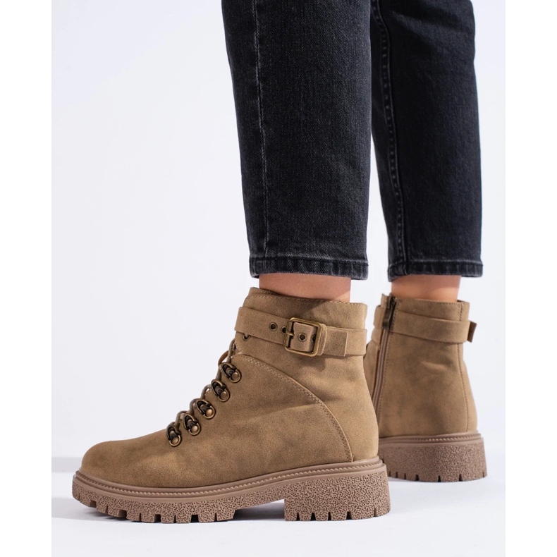 Ženske čizme od brušene kože bež 1