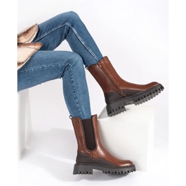 Visoke Chelsea čizme od eko kože smeđa 1