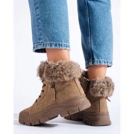 Ženske smeđe planinarske cipele s krznom bež 1