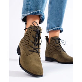 W. Potocki Ženske ažurne čizme na vezanje Potocki zelene boje zelena 1