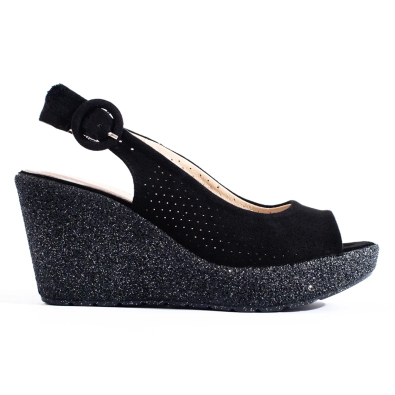 Ženske Shelovet crne sandale na klin crno 1