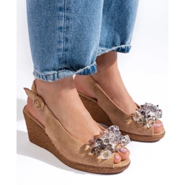 W. Potocki Ženske bež sandale na klin s espadrilama Potocki 1