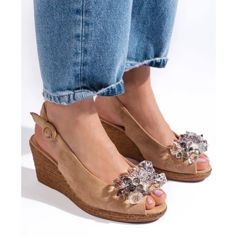 W. Potocki Ženske bež sandale na klin s espadrilama Potocki 1