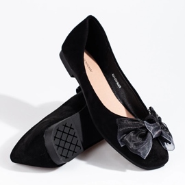 Ženske balerinke od brušene kože s mašnom Shelovet crne crno 2