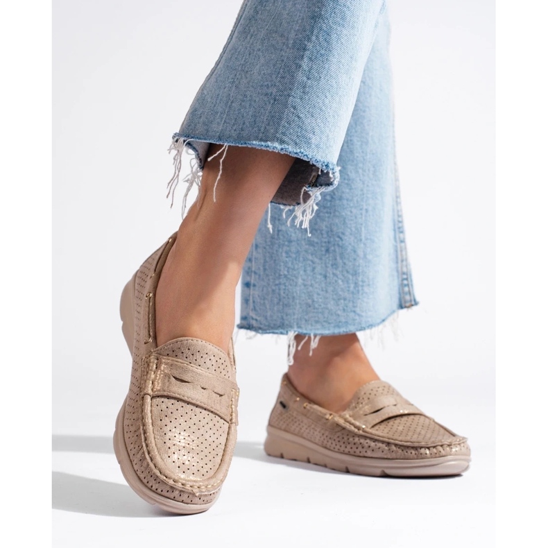 Ženske Shelovet zlatne natikače od brušene kože bež 1