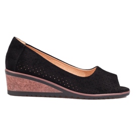 W. Potocki Ženske ažurne cipele na klin Potocki crne crno 2