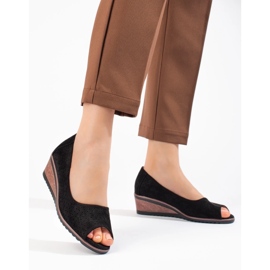 W. Potocki Ženske ažurne cipele na klin Potocki crne crno 1