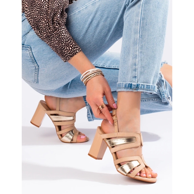 Vinceza Ženske bež i zlatne sandale na petu iz Vineze 1