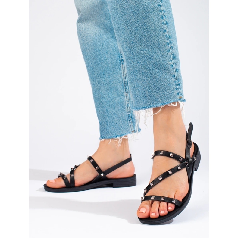 W. Potocki Crne rimske sandale s nitnama Potocki crna 2