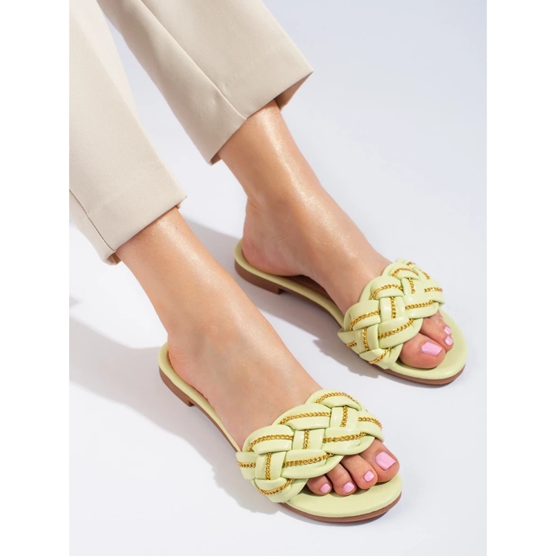 Elegantne limeta papuče za žene s lancem iz Sheloveta zelena 2