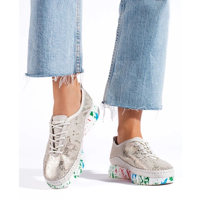 Ženske kožne cipele sa šarenom platformom Shelvt zlatna 2