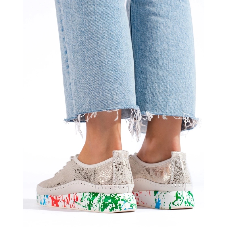 Ženske kožne cipele sa šarenom platformom Shelvt zlatna 1