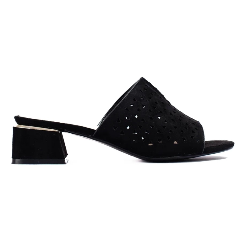 Crne ženske ažur papuče na nisku petu crna 2