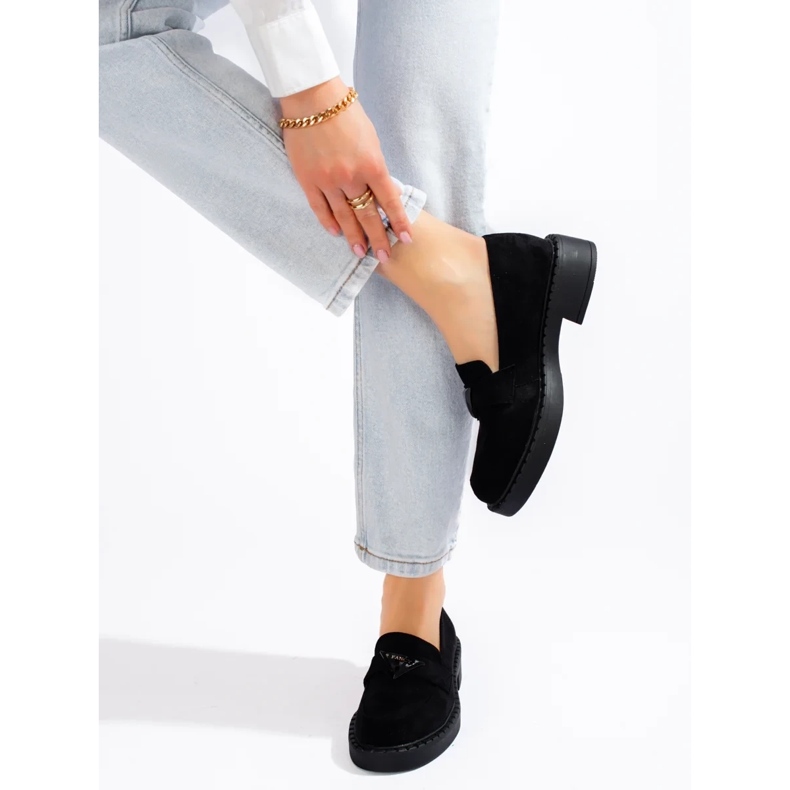 W. Potocki Ženske crne mokasine od brušene kože Potocki crna 2