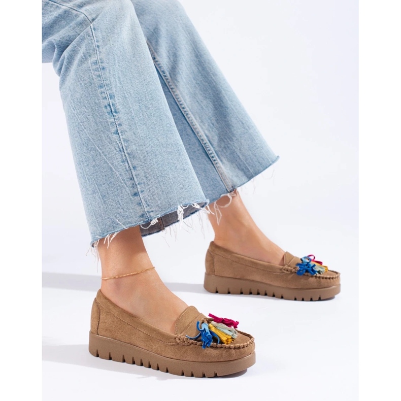 W. Potocki Boho mokasine od brušene kože Potocki s resicama bež 2