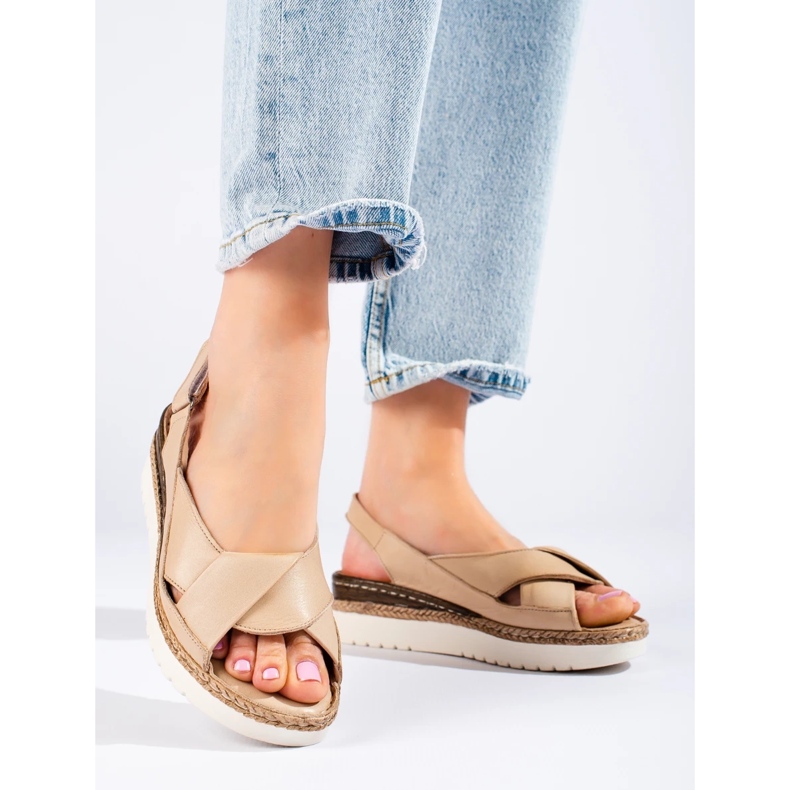 W. Potocki Ženske niske sandale na klin Potocki bež boje 2