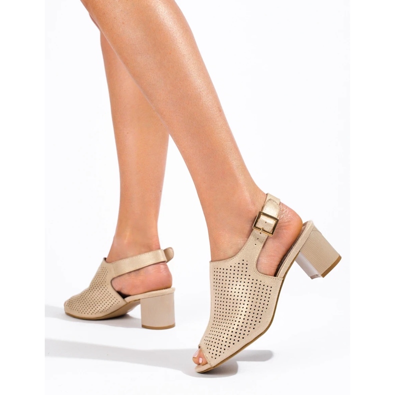 Ženske sandale s otvorenom petom od brušene kože Shelovet zlatne boje zlatni 2