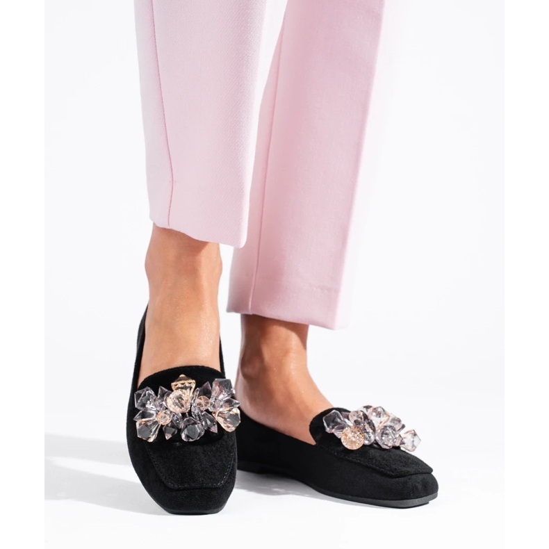 Lordovi od crne antilop kože s ukrasnim Shelovet kristalima crno 2