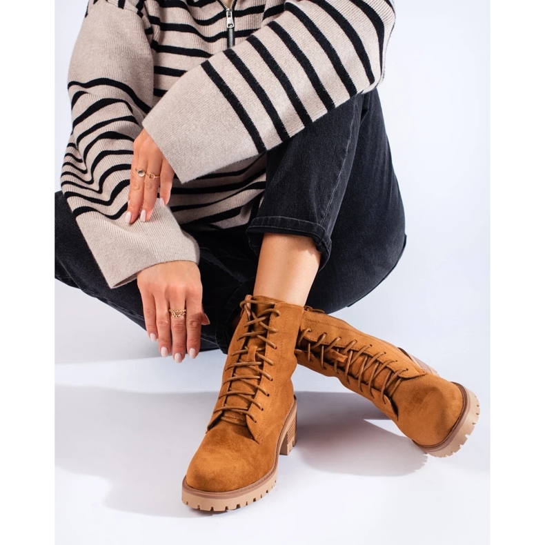 Shelovet smeđe ženske gležnjače na vezanje smeđa 1