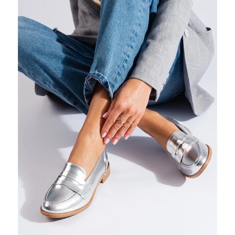 Ženske srebrne mokasine od eko kože marke Shelovet srebro 2